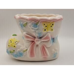 Vintage Ardco Planter Baby Shower Bootie Shoe Planter Nursery Pink Blue Yellow
